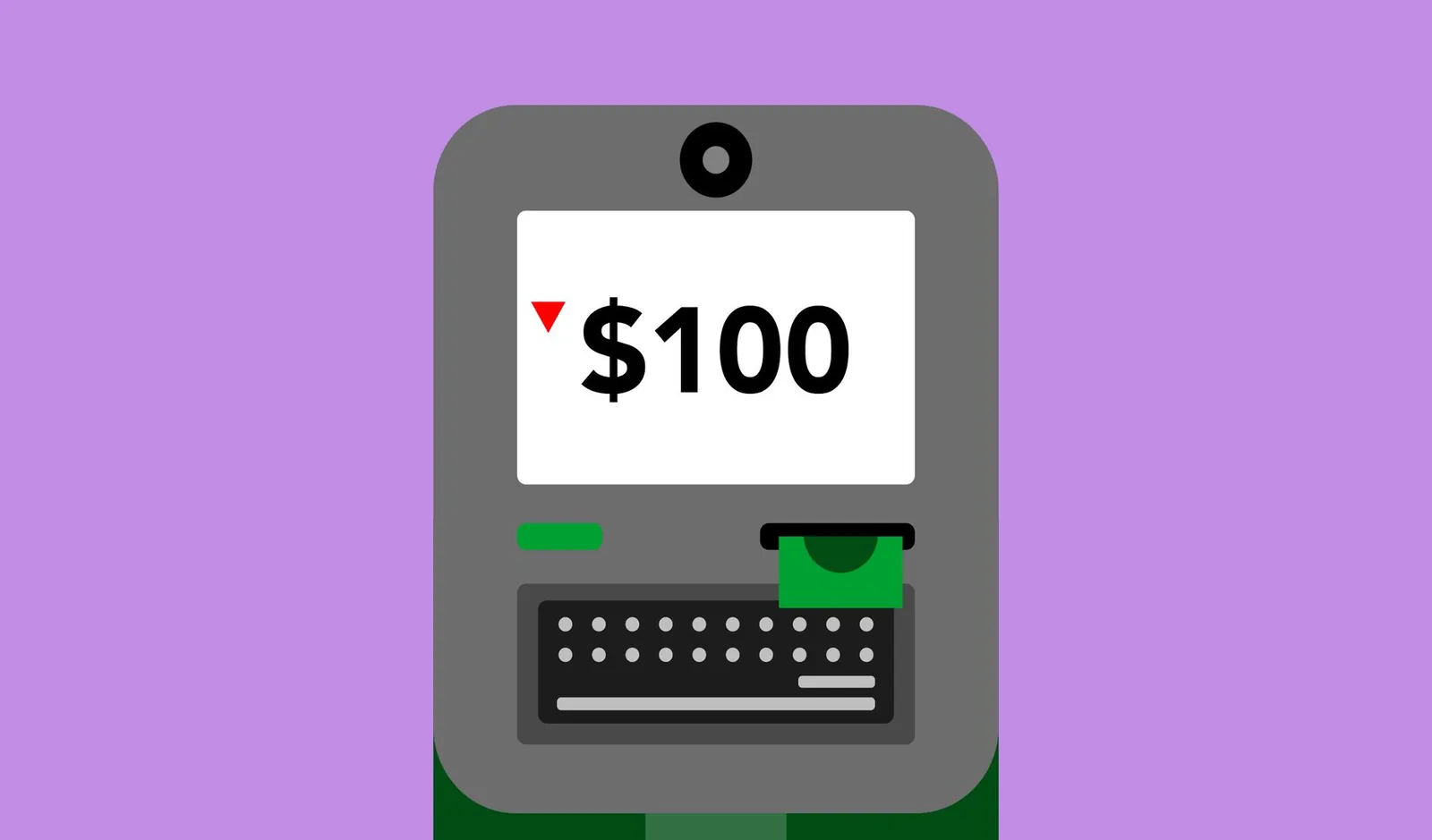 Decorative cardboard applique of automated teller machine with number and dollar symbol on display on violet background. Stock photo illustrating KFin Technologies' product launched story.