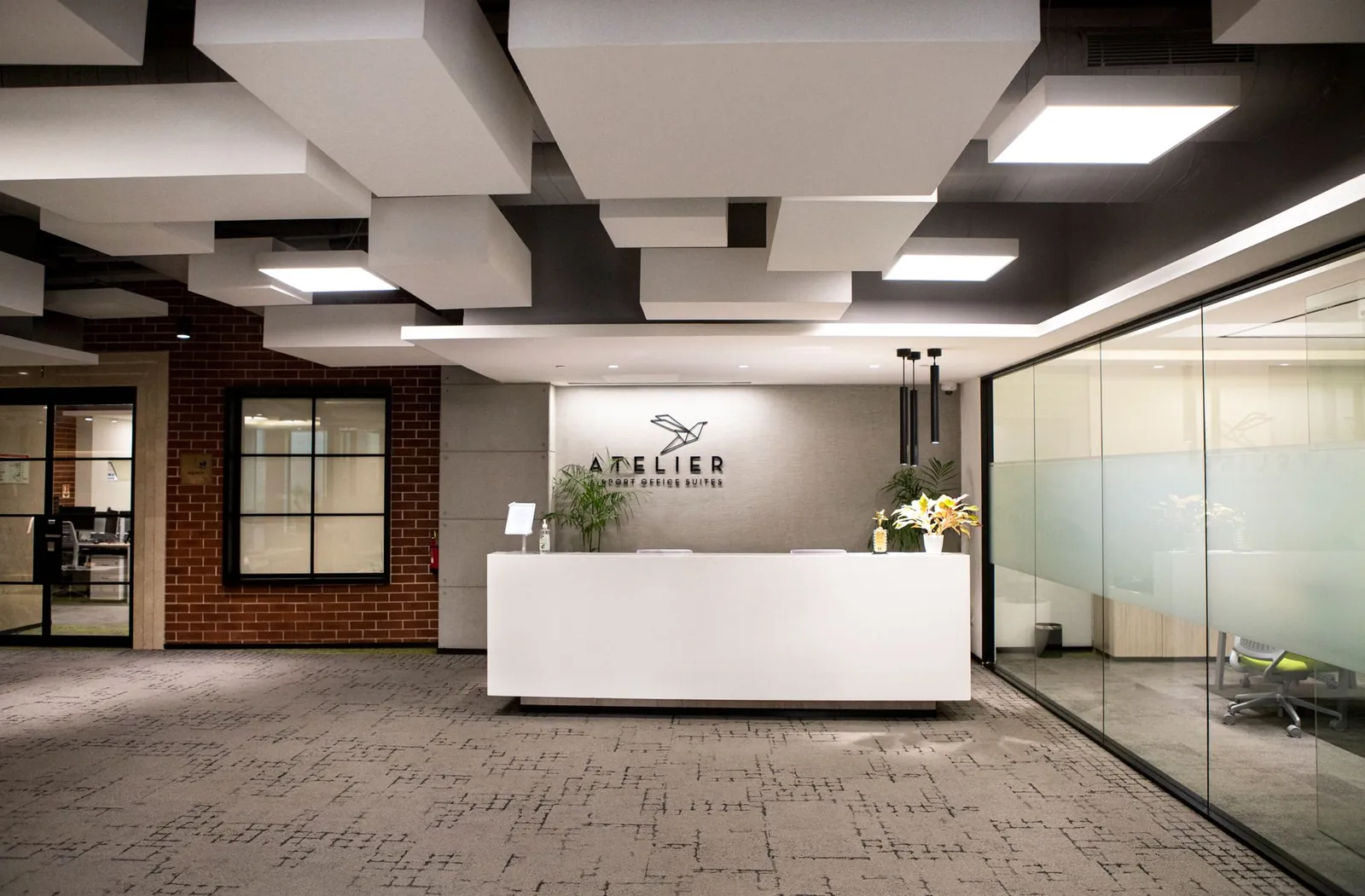 Stylish office reception area with contemporary design in New Delhi. Stock photo illustrating Punjab & Sind Bank's financial results story.
