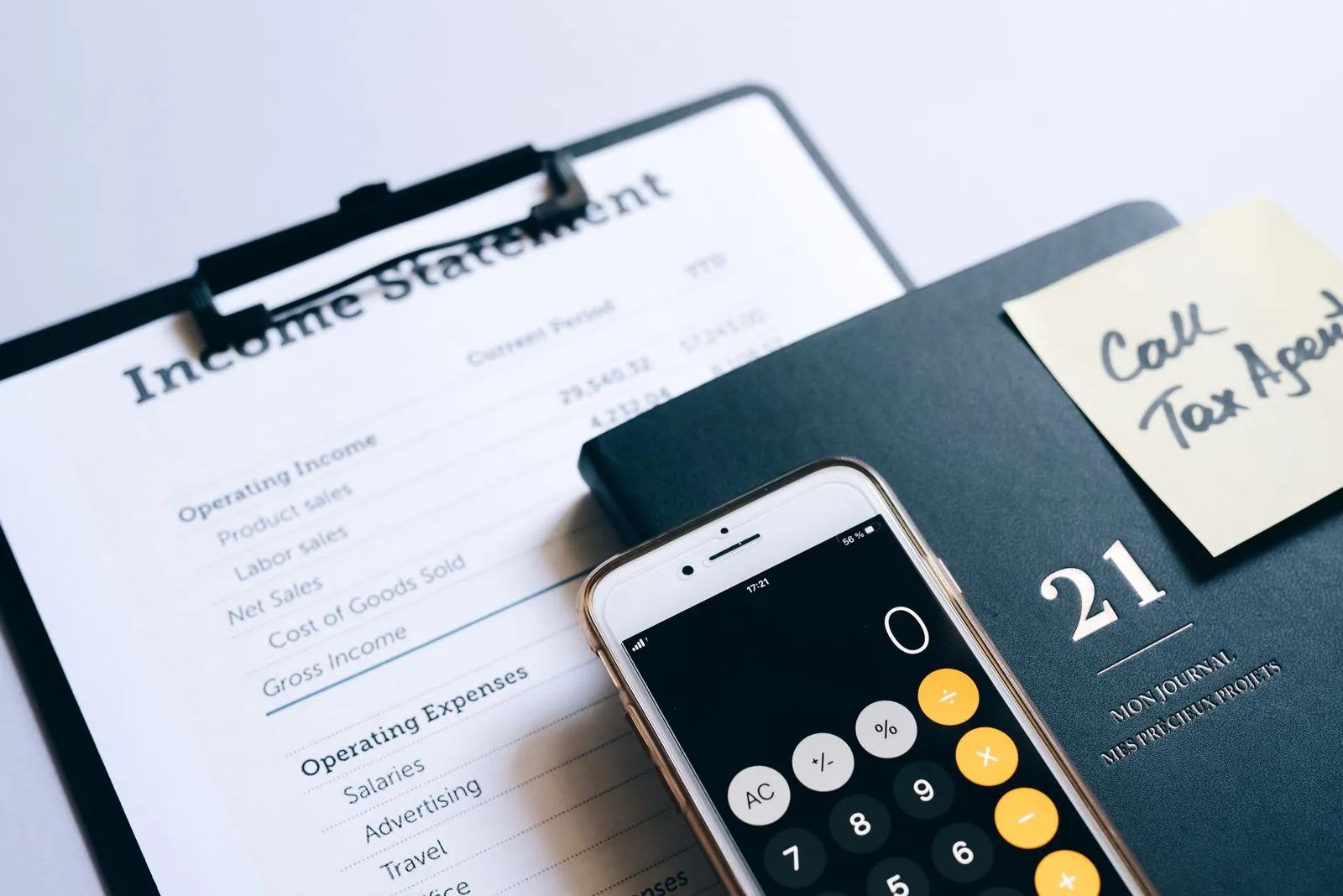 Close-up of income statement, calculator, and planner for financial planning. Stock photo for the ALFA News guide: Management Guidance at Indian Companies: A Disclosure Guide.