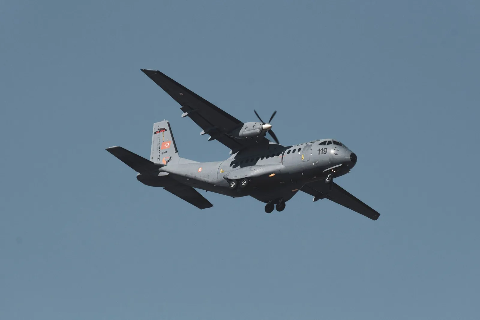 A military aircraft soars across the clear blue sky showcasing aerial dynamics and engineering in Konya, Türkiye. Stock photo illustrating Bharat Forge's partnership story.