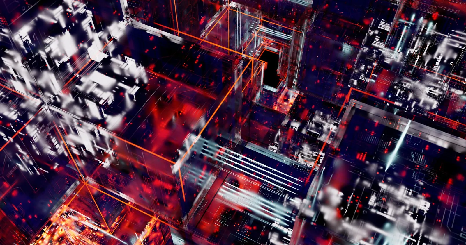 Dynamic abstract depiction of digital circuits with vivid lights and glowing lines. Stock photo illustrating Genesys International Corporation's fund raise story.