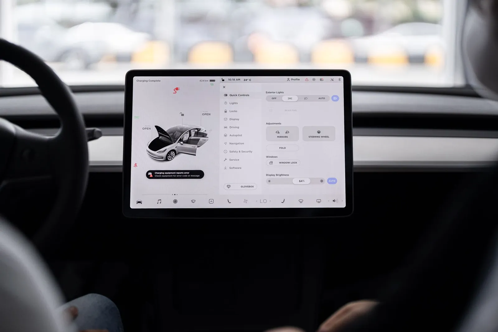 View of a modern car's dashboard featuring a digital display panel with control options. Stock photo illustrating 63 Moons Technologies' product launched story.