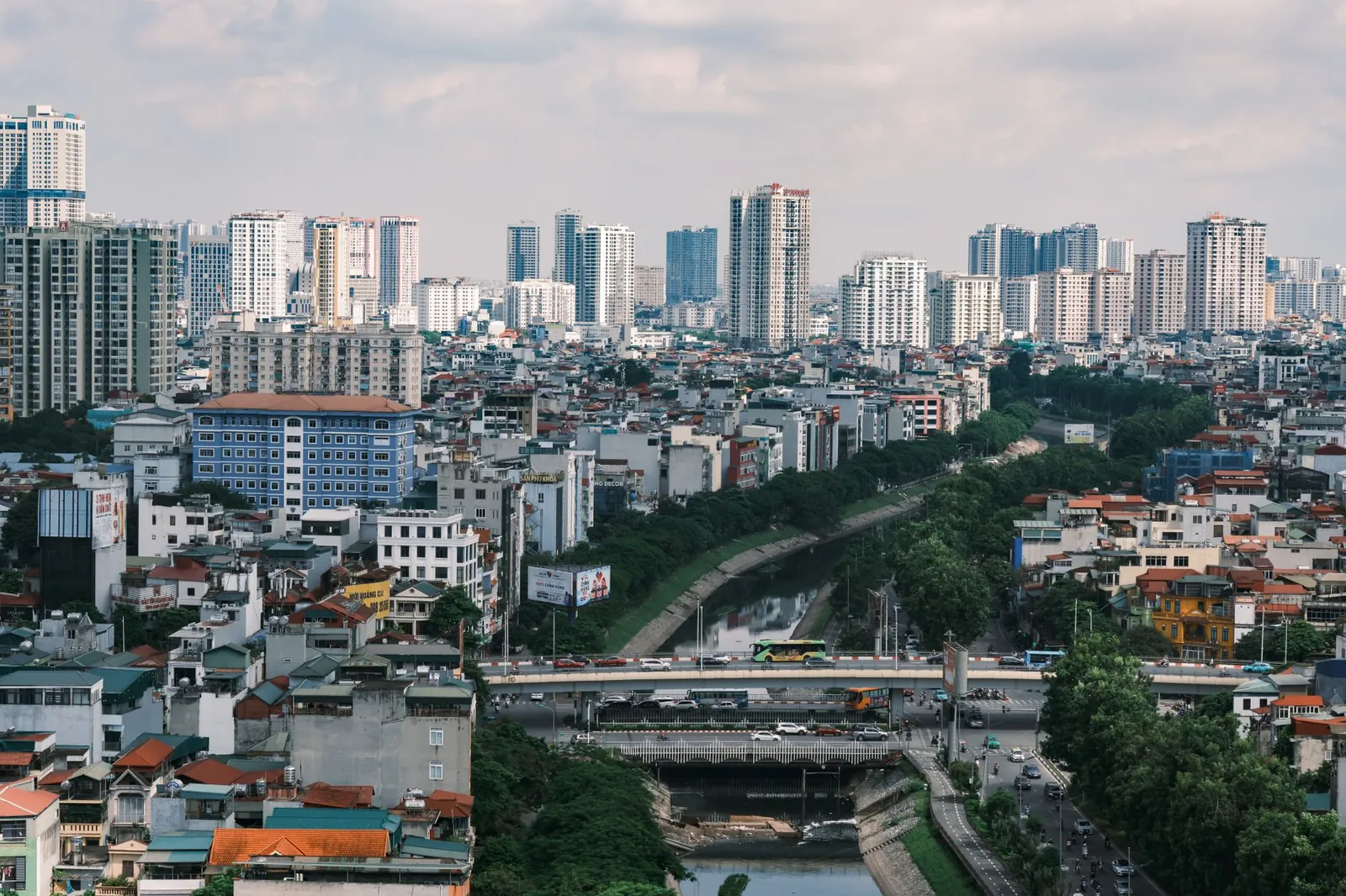 Aerial view of a modern urban cityscape showcasing high-rise buildings and a bustling city environment. Stock photo illustrating Nucleus Software Exports' product launched story.