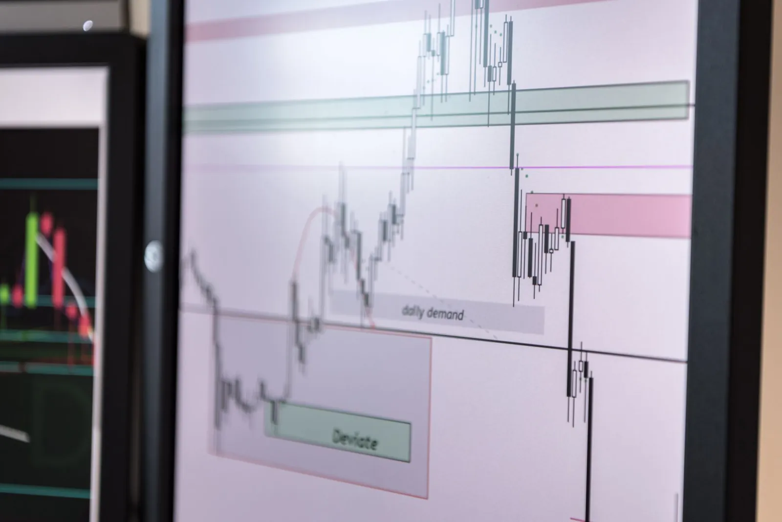 Detailed view of a trading chart analyzing cryptocurrency trends and market data. Stock photo illustrating Beacon Trusteeship's regulatory approval story.